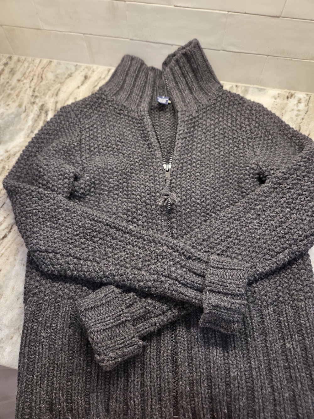 Vintage GAP Y2K Lambswool Zip Up Sweater Gray Chunky Knit Cardigan Womens Size M